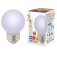 Лампа светодиодная шар матовая Е27 1Вт  RGB.   5808
