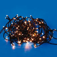 Гирлянда светодиодная, 5м. 50 светодиодов. Теплый белый свет. Провод зеленый 7304