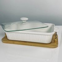 Прямоугольное блюдо для запекания 31см с крышкой на подставке Фарфор 142-157