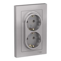 Розетка 2-я с/з 16А алюминий SE ATLAS DESIGN ATN000324