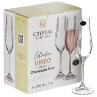 Бокал для шампанского, 200 мл, стекло, 6 шт, Bohemia, Vireo optic, 91L/1SJ95/0/00000/200-664	