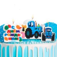 Свеча в торт набор, Синий трактор, набор 3 шт.	 1035398