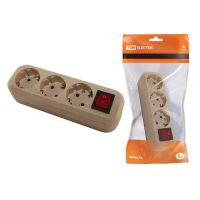 Колодка роз. 3гн. 2П+3 с выключ.16А 250В "Эко" сосна TDM