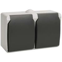 Розетка 2-м ОП Форс РСб22-3-ФСр 16А IP54 с заземл. с крышкой серый IEK ERS22-K03-16-54-DC