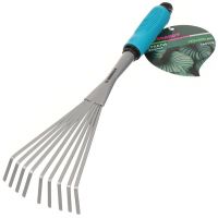 Грабли веерные, 9 зуб, сталь, 13 см, Grandy, Connect, черенок пластиковые 360502