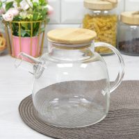 Чайник заварочный 1,5л стеклянный с бамбуковой крышкой