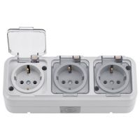 Розетка 3-м РА16-0132(02) о/п IP54 з/к серый прозрачная крышка Пралеска Аква  05515