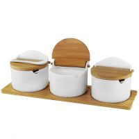 Набор из 3 банок 420 мл с ложками на подставке BAMBOO Фарфор,бамбук 140-085
