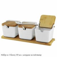 Набор из 3 банок 350мл для специй с ложками на подставке BAMBOO Фарфор 140-147