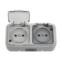 Розетка 2-м РА16-302(02) о/п IP54 б/з серый прозрачная крышка Пралеска Аква  05513