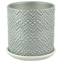 Горшок ЦИЛИНДР бисер серебро 15см  636815