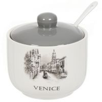 Сахарница 500мл керамическая с ложкой и крышкой Daniks, Фьюжн