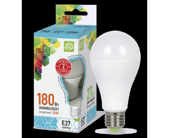 Лампа LED A60-standart 20Вт 160-260В Е27 4000К 1600Лм ASD 4204