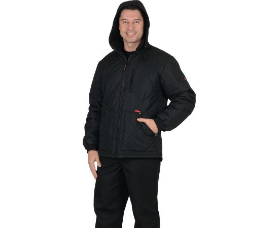 Куртка "Сириус-ПРАГА Люкс" удлиненная с капюшоном, Цвет: Черный, Размер: 120-124/182-188