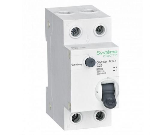 Выключатель диф.тока Systeme Electric City9 Set 2п (1P+N) С 25А 30мА тип АС 230В SE C9D34625 1701544