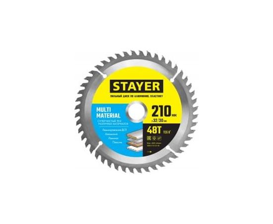 Диск пильный 210*32/30/48Т STAYER MULTI MATERIAL по алюминию 3685-210-32-48