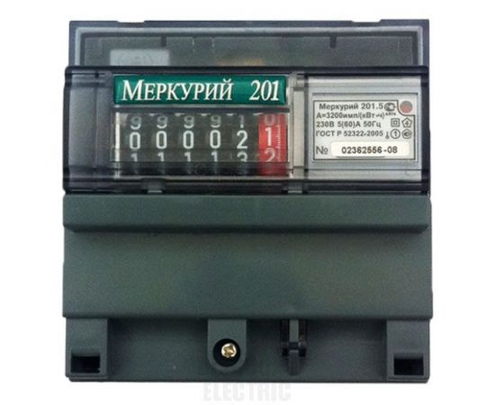 Счетчик "Меркурий 201.5 1т1ф 5А-60А на дин рейку