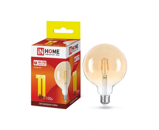 Лампа LED GL-125-deco gold 11Вт 230В Е27 3000К 990Лм золотистая IN HOME 6489