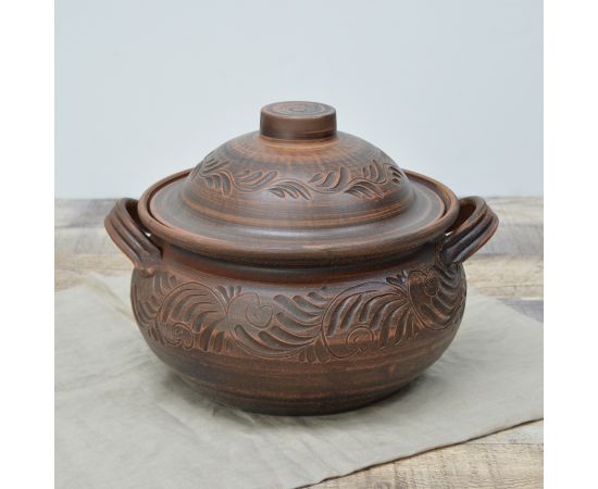 Кашник 3л с декором красная глина 31432