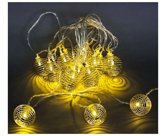 Гирлянда светод. А-466  20LED 5м с насадками шар золотой