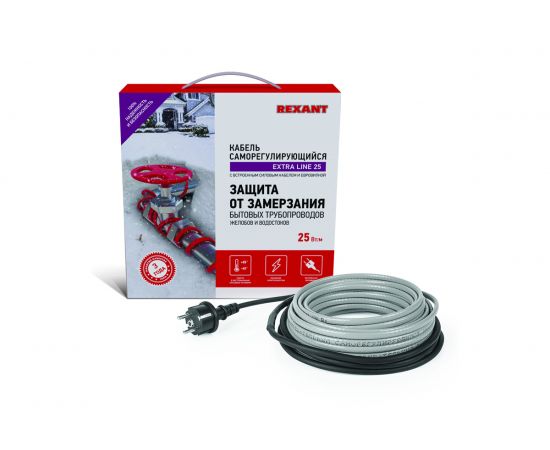 Кабель греющий саморегулирующийся Exstra line 25MSR-PB 25м/625Вт REXANT 51-0648
