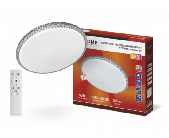 Светильник LED COMFORT MYSTERY 55Вт 230В 3000-6500К 4400Лм 400х70мм пульт ДУ IN HOME  4904