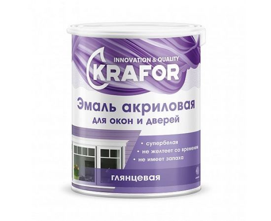 Эмаль KRAFOR акриловая для окон и дверей супербелая 1кг