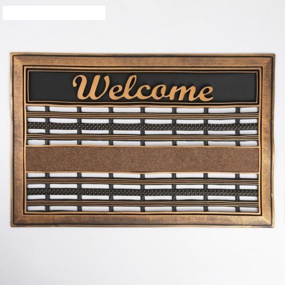 Коврик придверный Доляна Welcome, ребристый, 39×60 см, цвет золотой 4684394