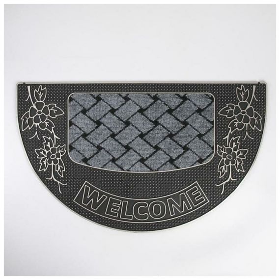 Коврик придверный полукруглый Доляна «Welcome цветы», 45×75 см, цвет серебряный 4684398