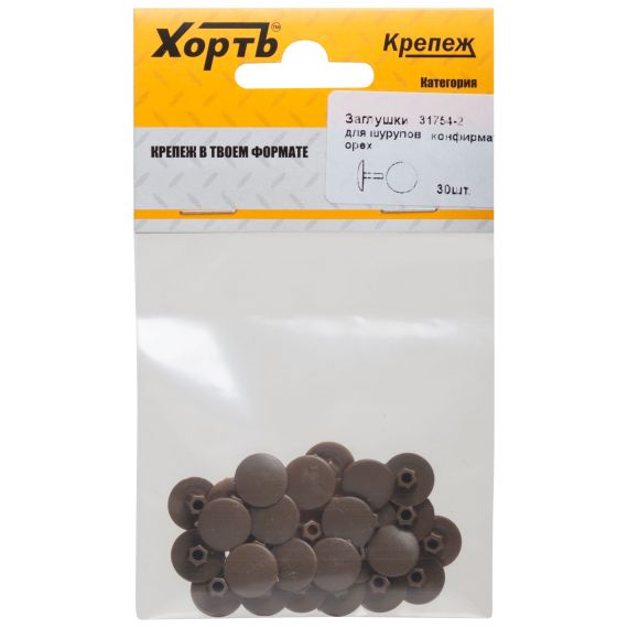 Заглушка под конфирмат 30шт орех 31754-2