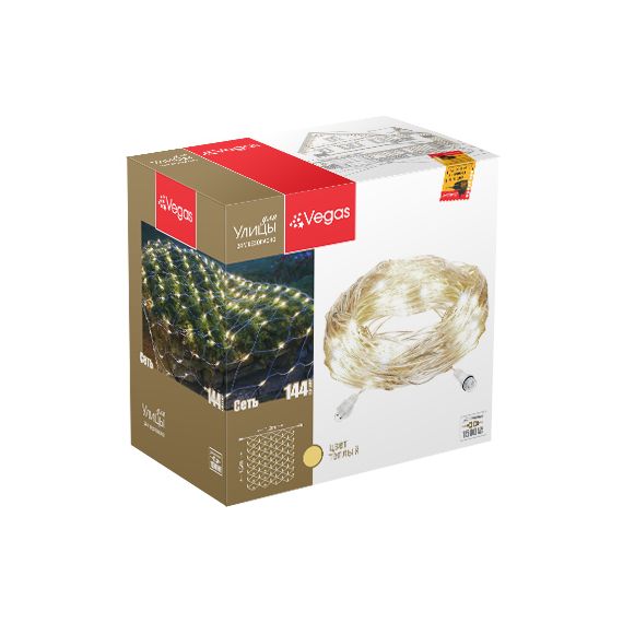 Эл.Гирлянда VEGAS "Сеть" LED 144ламп. теплый  1,2*1,5м.  55030, изображение 2