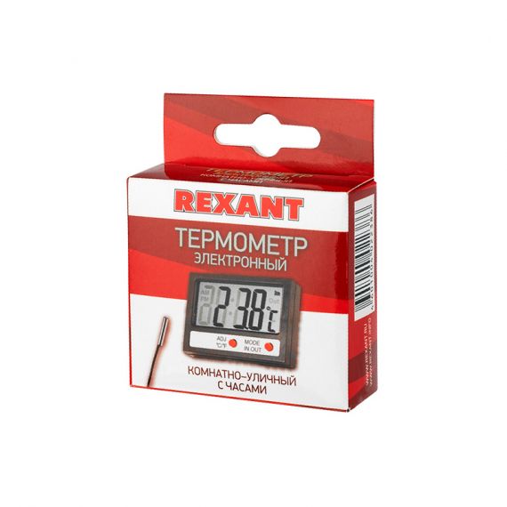 Термометр эл. комн.-улич с часами  REXANT  70-0505