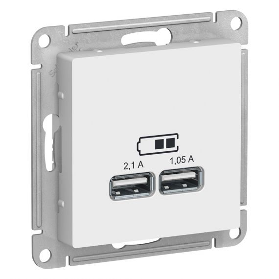 Механизм розетки 5В 1 порт 2,1А, 2 порта 1,05А белая ATLAS DESIGN  ATN000133