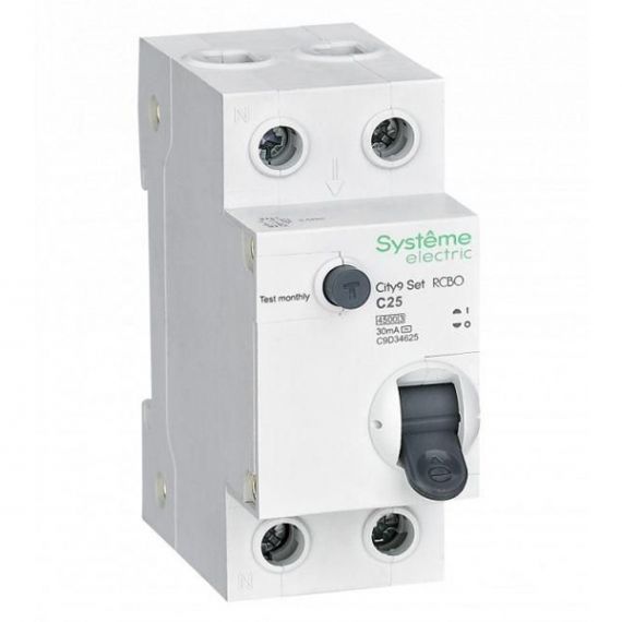 Выключатель диф.тока Systeme Electric City9 Set 2п (1P+N) С 25А 30мА тип АС 230В SE C9D34625 1701544