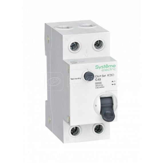 Выключатель диф.тока Systeme Electric City9 Set 2п (1P+N) С 40А 30мА тип АС 230В SE C9D34640 1701546