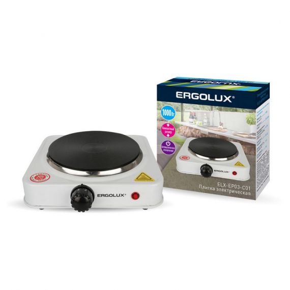 Плита эл.1-конфорочная Ergolux ELX-EP03-C01 диск 1000Вт 220-240В   518864/ 13438