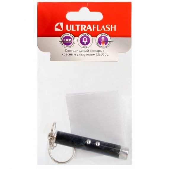 Фонарь LED30L (1LED+лазерная указка 3хAG3 блист-пакет черн.) Ultraflash 12325/ 439697