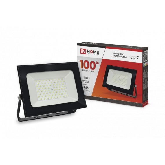 Прожектор светодиодный СДО-7 100Вт 230В 6500К IP65 черный IN HOME  4652