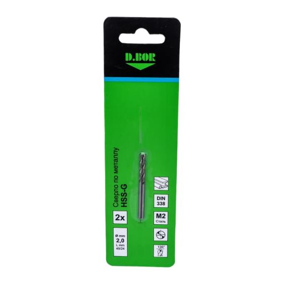 Сверло по металлу HSS-G 2.0*24/49 "D.BOR" 2шт
