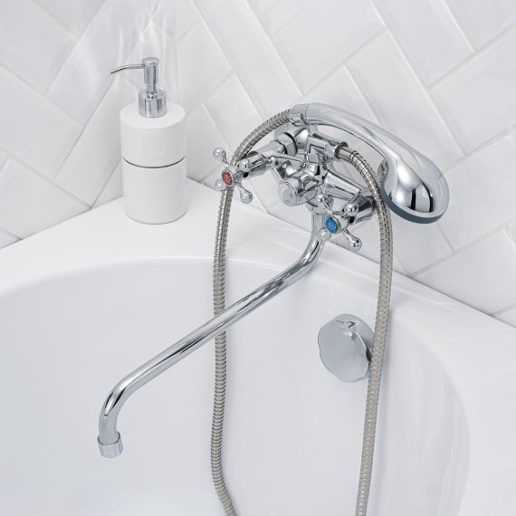 Смеситель для ванны RMS SL71-140 двухручковый длинный излив цинк хром