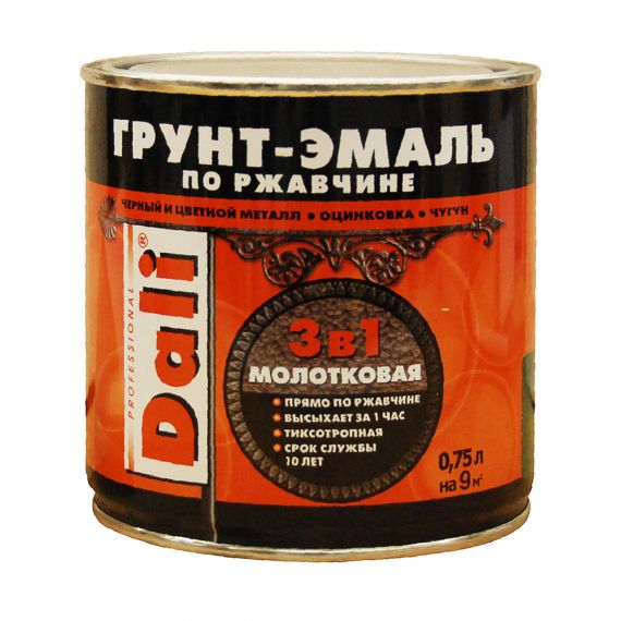 Грунт-эмаль по ржавчине DALI 3в1 0,75л молотковая коричн.
