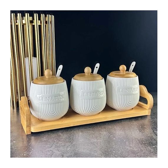 Набор банок 3шт * 350мл с ложками BAMBOO на подставке 140-061
