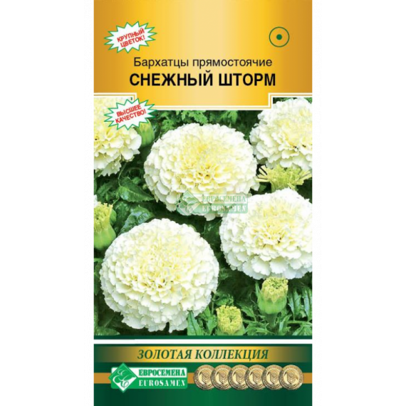 Семена Евросемена Бархатцы прямостоячие Снежный шторм 10шт
