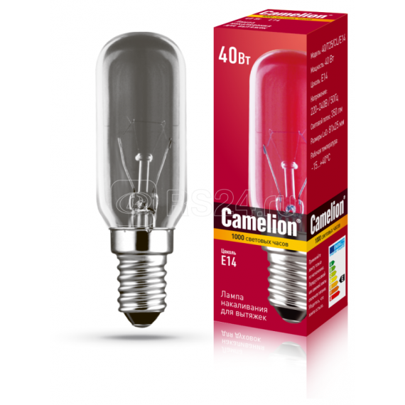 Лампа для вытяжки Т25СL  40Вт Е14 Camelion  16427