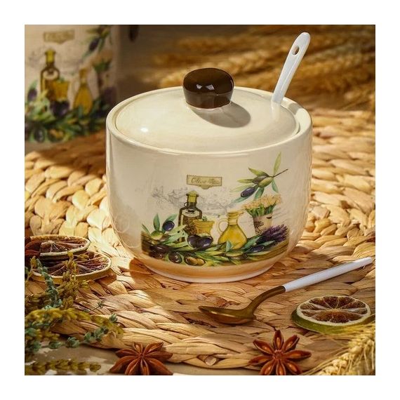 Сахарница 500 мл, доломит, с ложкой, Daniks, Левадия 419419