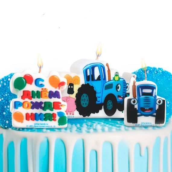 Свеча в торт набор, Синий трактор, набор 3 шт.	 1035398