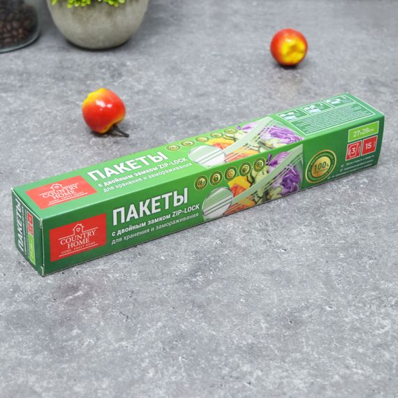 Пакеты для заморозки 3л 15шт Double zip-lock Country Home  781868