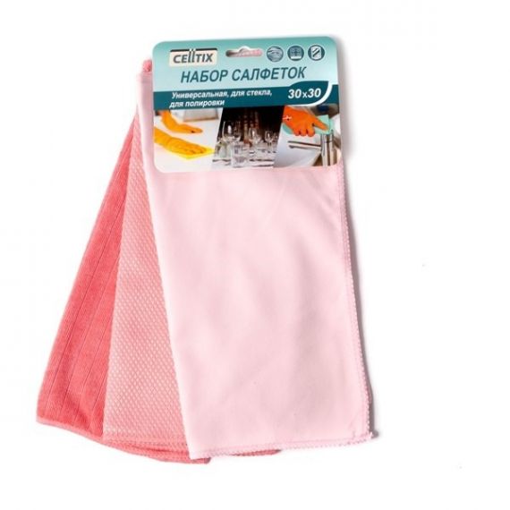 Салфетки д/уборки 30х30см универсальн. микрофибра 3шт CELLTIX 733651