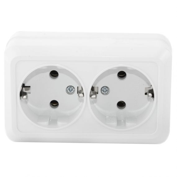 ОЛИМП Розетка 2м. с/з белая 16А о/у ОЛИМП Розетка 2м. с/з белая 16А о/у