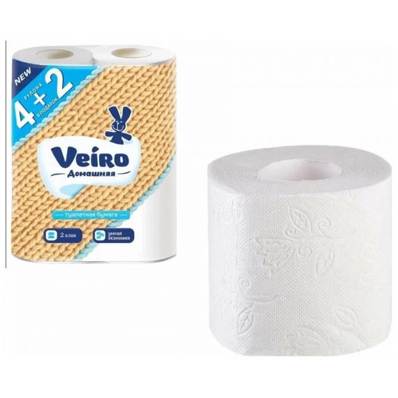 Бумага туалетная VEIRO Домашняя  6шт  2сл  Белая      1с26